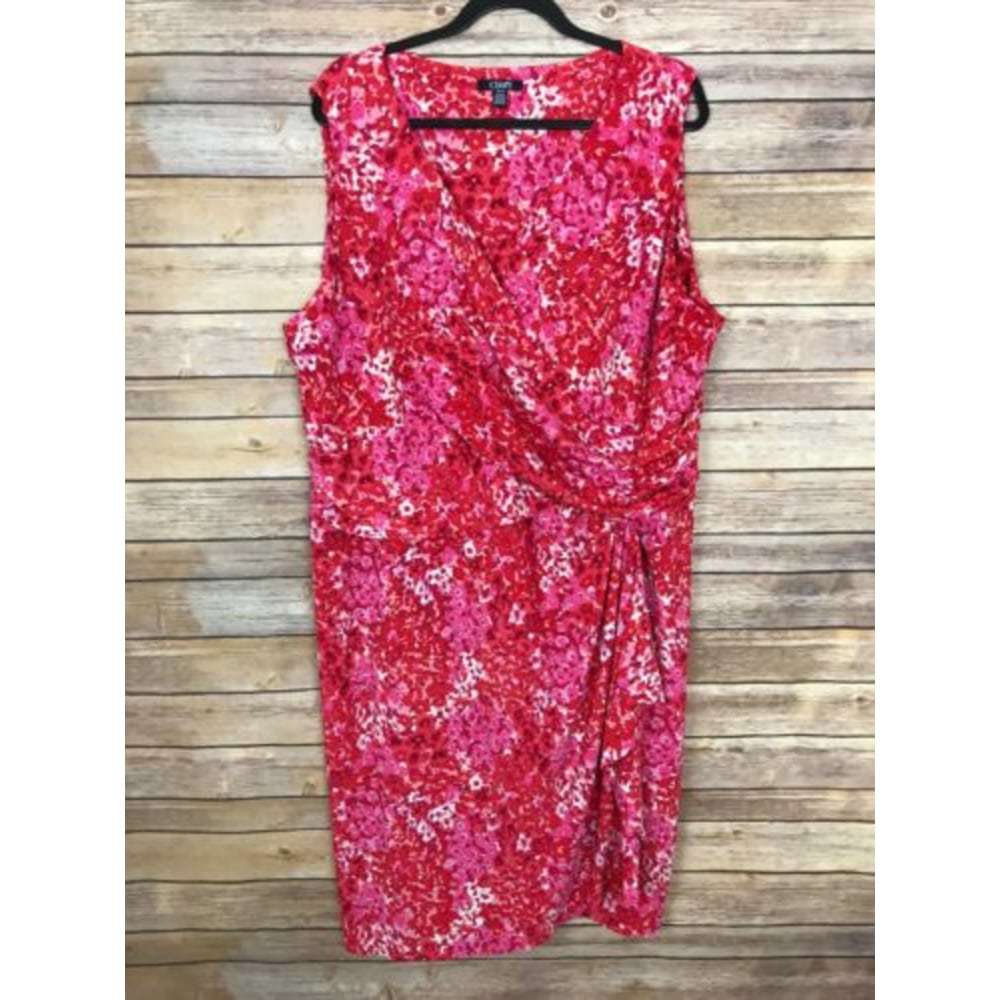 Chaps 22W V Neck Ruched Sheath Floral Dress B6